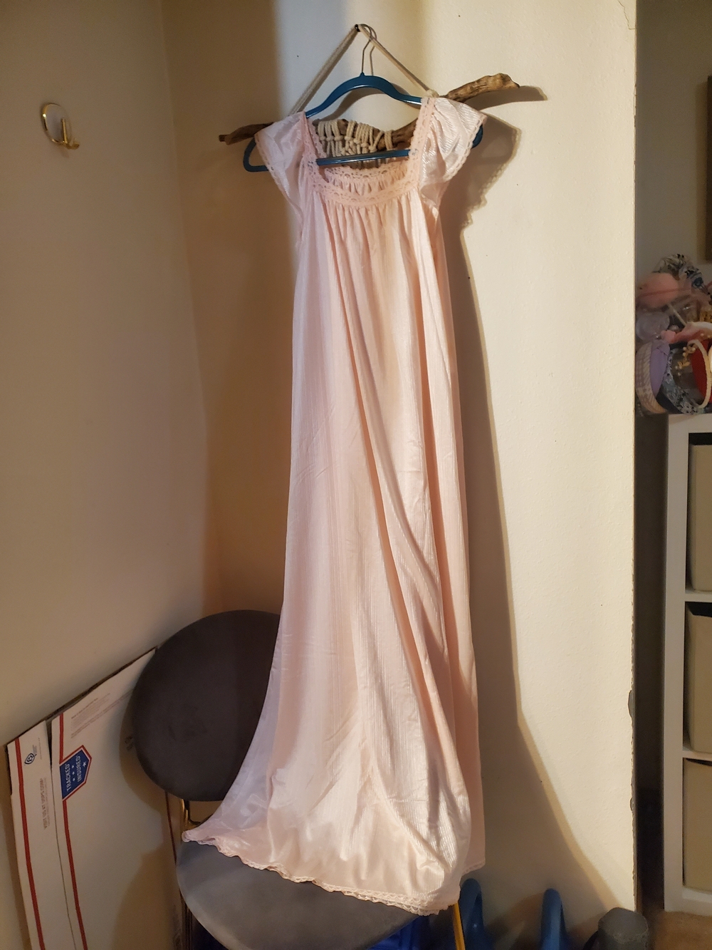 Miss Elaine Pale Pink Full-Length Nightgown with Lace Yoke
